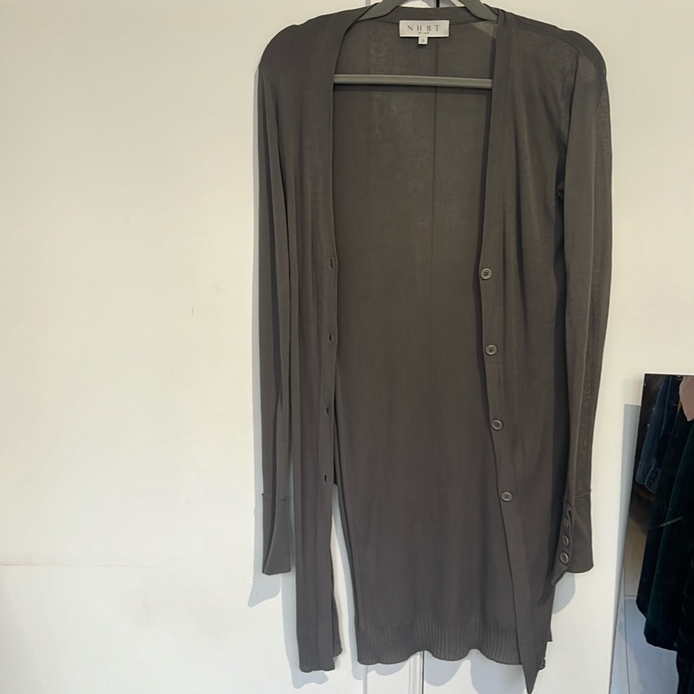 NHBT cardigan grey size small long with slits